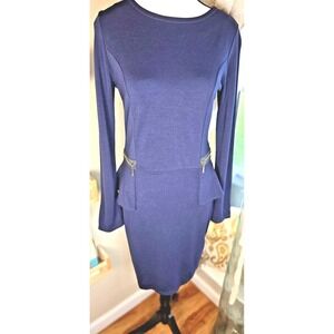 MOE Prestige Dress Womens M Long Sleeve Peplum Zipper Pockets Made in Poland